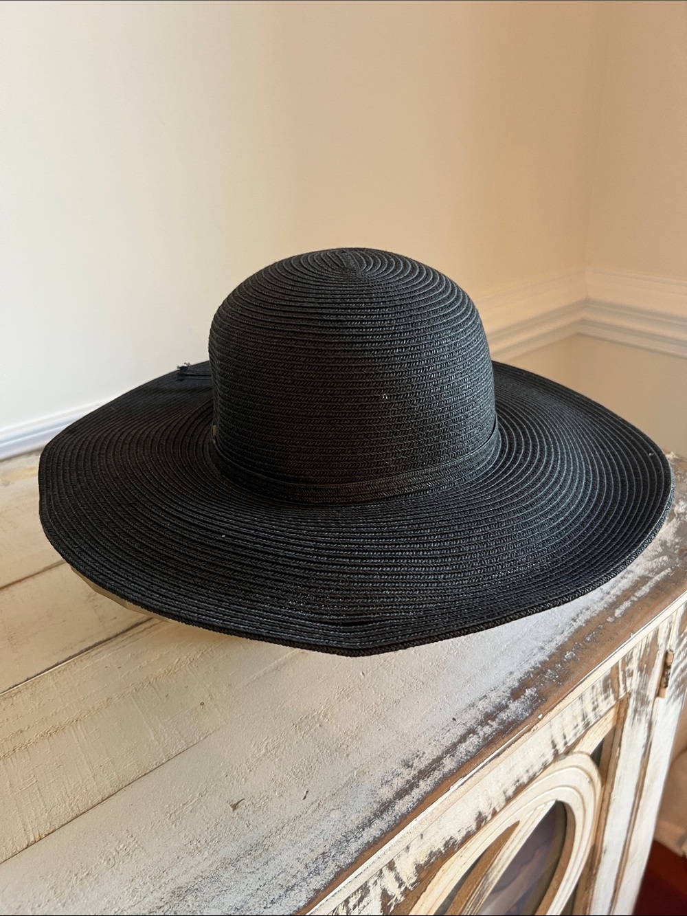 Source Unknown Black Wide-Brim Straw Sun Hat - Women's Accessory
